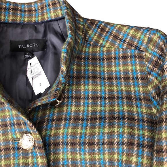 Talbots Shetland Officer Jacket Size 2 Wool Blend Apple Plaid Original Tag - Picture 8 of 13